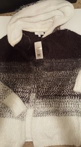 Nice Fuzzy Ombre Hooded  Cardigan Sweater